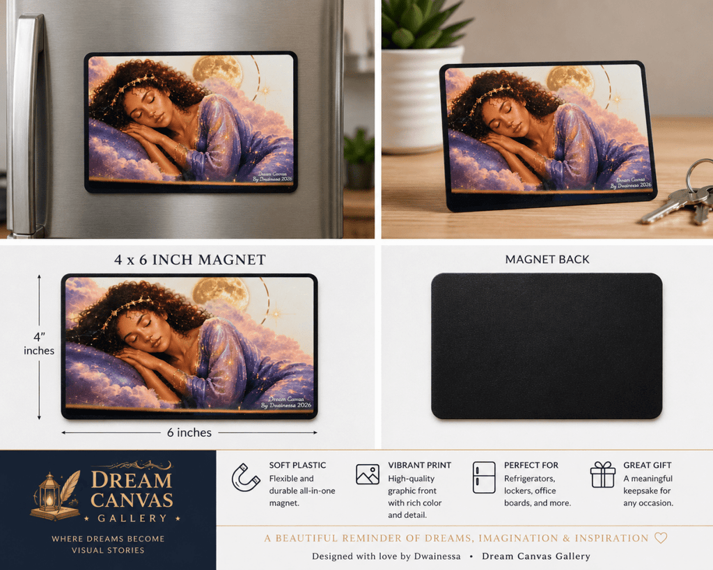 Sleeping Beauty 4×6 art magnet displayed on a kitchen refrigerator