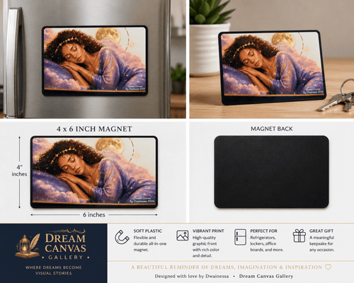 Sleeping Beauty 4×6 art magnet displayed on a kitchen refrigerator